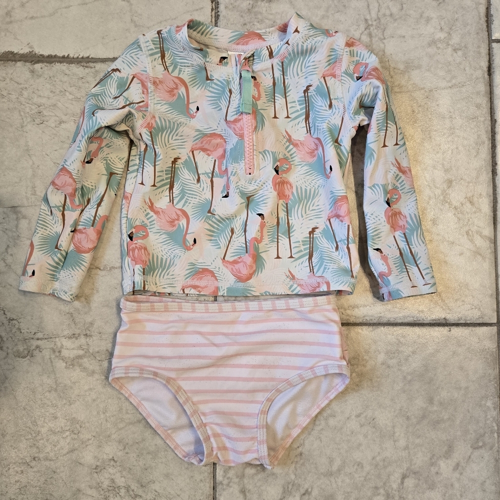 Flamingo Print Kids Swim Set- Ruffle Butts